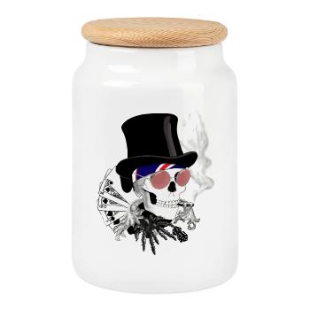 Skull mit rosa Sonnenbrille - Keksdose mit Holzdeckel - Weiß - Vorne