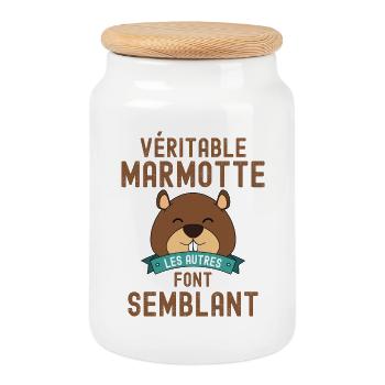 Marmotte forêt randonnée - Boîte à biscuits avec couvercle en bois - blanc - Devant