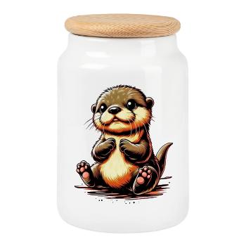 Otter - Keksdose mit Holzdeckel - Weiß - Vorne