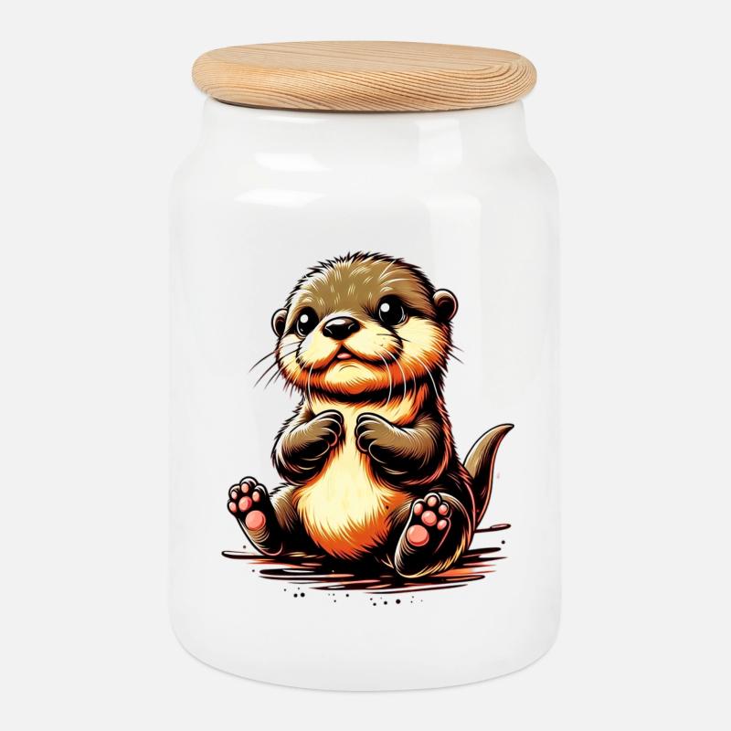 Otter - Keksdose mit Holzdeckel - Weiß