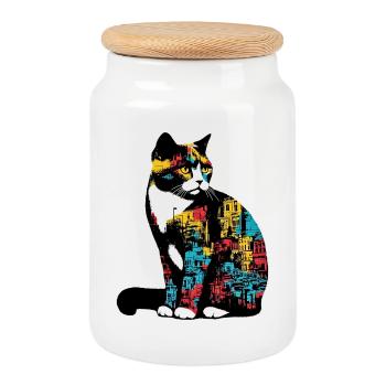 Katze - Keksdose mit Holzdeckel - Weiß - Vorne