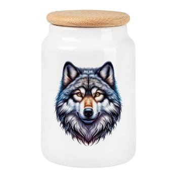 Wolf - Keksdose mit Holzdeckel - Weiß - Vorne