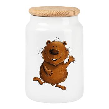 Funny Wombat Australia Wildlife - Cookie Jar with Wooden Lid - white - Front