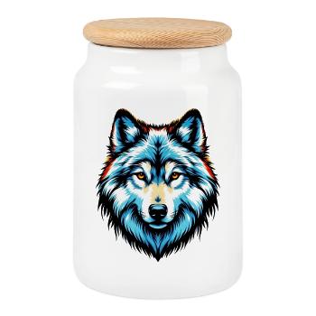 Wolf - Keksdose mit Holzdeckel - Weiß - Vorne