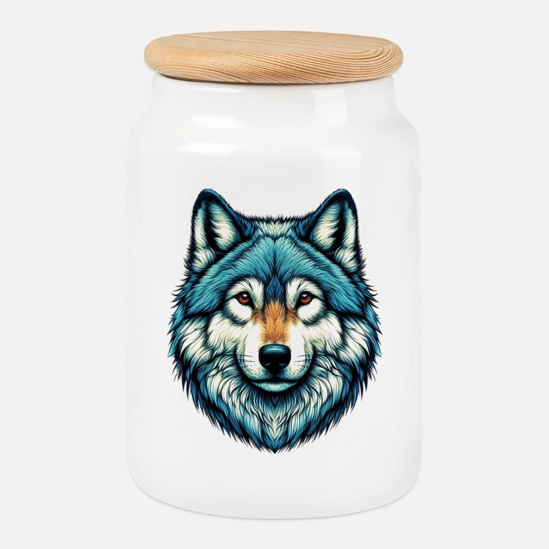 Wolf - Keksdose mit Holzdeckel - Weiß