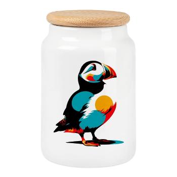 Puffin - Cookie Jar with Wooden Lid - white - Front