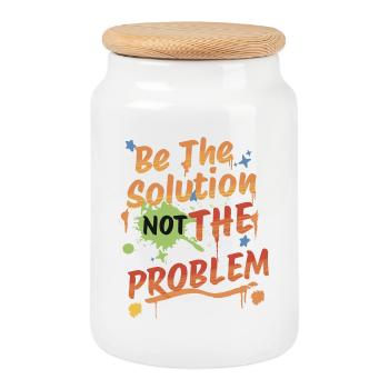 Don't be the problem, be the solution - Keksdose mit Holzdeckel - Weiß - Vorne
