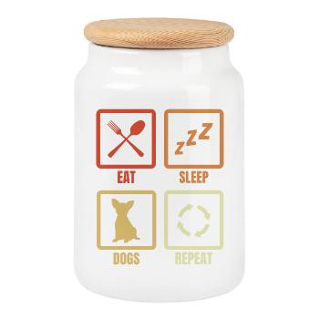 Daily routine for dog owners - Cookie Jar with Wooden Lid - white - Front