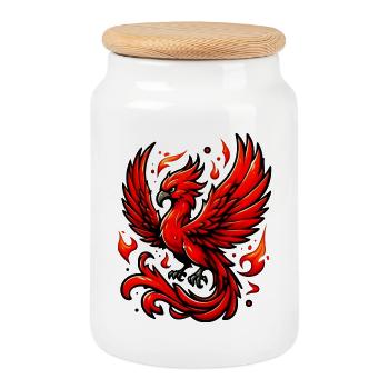 Phénix rouge - Boîte à biscuits avec couvercle en bois - blanc - Devant