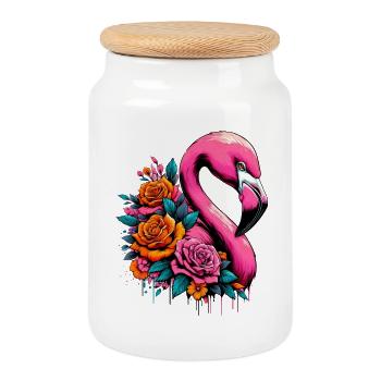 Flamant - Boîte à biscuits avec couvercle en bois - blanc - Devant