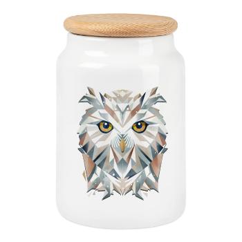 Majestic Snowy Owl - Geometric Elegance - Cookie Jar with Wooden Lid - white - Front