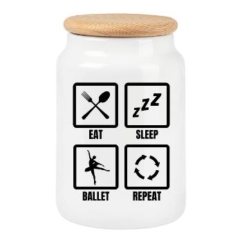 Routine de ballet - Boîte à biscuits avec couvercle en bois - blanc - Devant