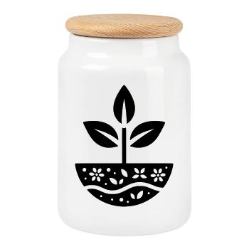 Design minimaliste - Plant Grow - Boîte à biscuits avec couvercle en bois - blanc - Devant