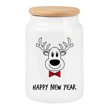 BONNE ANNEE. SAINT SYLVESTRE. MEILLEURS VOEUX - Boîte à biscuits avec couvercle en bois - blanc - Devant