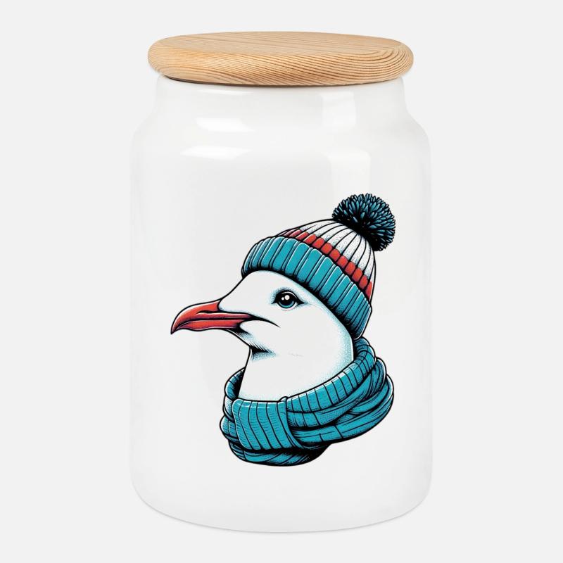 Möwe - Keksdose mit Holzdeckel - Weiß