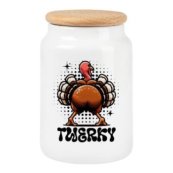 Twerky – Turkey in Twerk Mode - Cookie Jar with Wooden Lid - white - Front