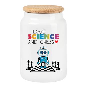 Science et échecs - Boîte à biscuits avec couvercle en bois - blanc - Devant