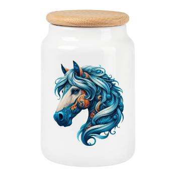 Cheval - Boîte à biscuits avec couvercle en bois - blanc - Devant