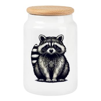 Raton laveur - Boîte à biscuits avec couvercle en bois - blanc - Devant