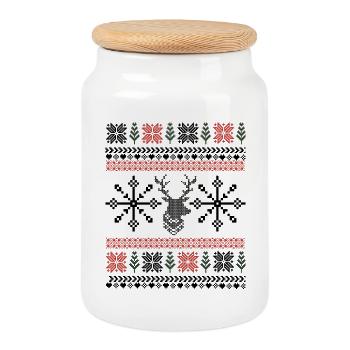 Motif Pixel Rétro Noël - Boîte à biscuits avec couvercle en bois - blanc - Devant