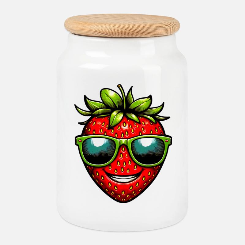Erdbeeren Erdbeeren - Keksdose mit Holzdeckel - Weiß