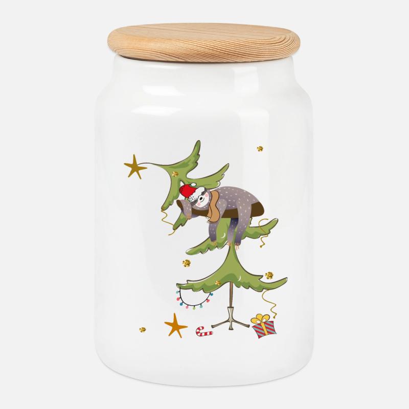 Faultier Christmas - Keksdose mit Holzdeckel - Weiß