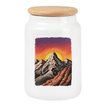 Mountain Sunset - Cookie Jar with Wooden Lid - white - Front