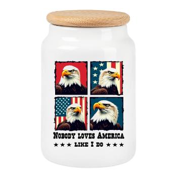 Bald eagle - Cookie Jar with Wooden Lid - white - Front