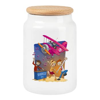 Danse, danse, danse, image joyeuse - Boîte à biscuits avec couvercle en bois - blanc - Devant