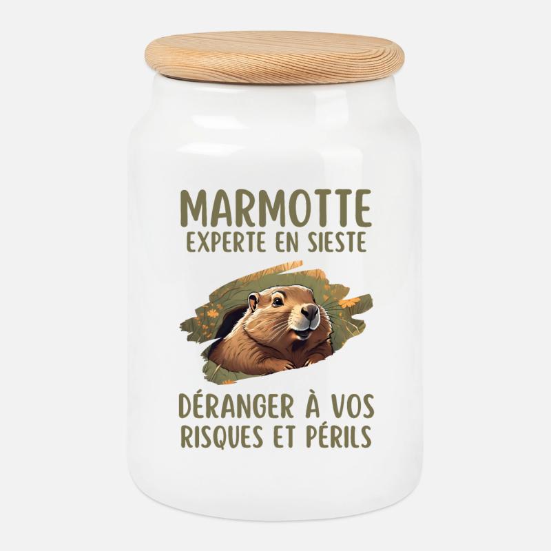 Marmotte experte en sieste ne pas déranger - Boîte à biscuits avec couvercle en bois - blanc