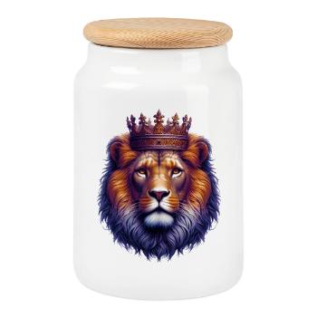 Lion - Boîte à biscuits avec couvercle en bois - blanc - Devant