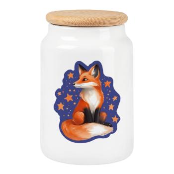 Renard et étoiles - Boîte à biscuits avec couvercle en bois - blanc - Devant