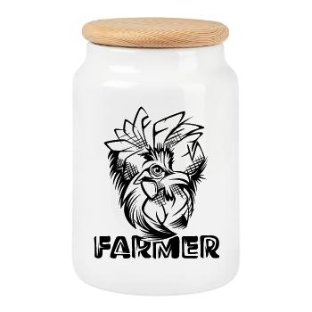 Farmer Farm Rooster Symbol Tattoo Illustration - Cookie Jar with Wooden Lid - white - Front