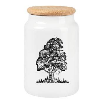 MJR - Arbre noir - Boîte à biscuits avec couvercle en bois - blanc - Devant