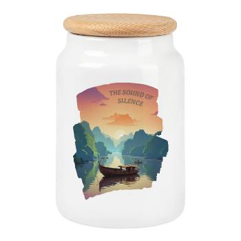 The Sound of Silence - Setting Sun - Cookie Jar with Wooden Lid - white - Front