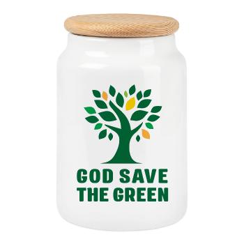 Earth Day - God Save the Green - Cookie Jar with Wooden Lid - white - Front