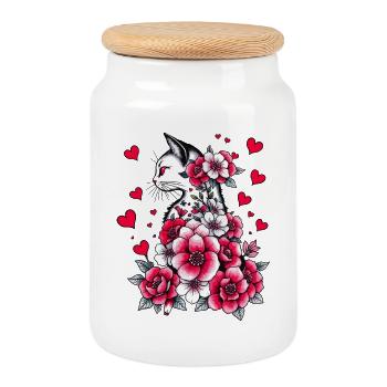 White Cat - Cookie Jar with Wooden Lid - white - Front
