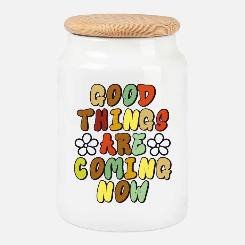 Good Things - Optimistisches Retro-Design - Keksdose mit Holzdeckel - Weiß