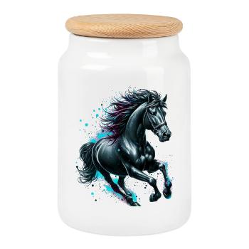 Cheval - Boîte à biscuits avec couvercle en bois - blanc - Devant