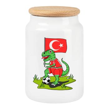 Turkey Flag Dinosaur Rex Football - Cookie Jar with Wooden Lid - white - Front