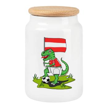 Austria Flag Dinosaur Rex Football - Cookie Jar with Wooden Lid - white - Front