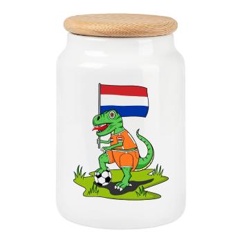 Holland Flag Dinosaur Rex Football - Cookie Jar with Wooden Lid - white - Front