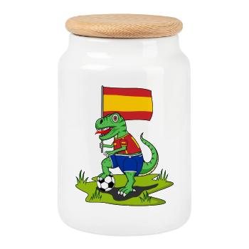 Spain Flag Dinosaur Rex Football - Cookie Jar with Wooden Lid - white - Front