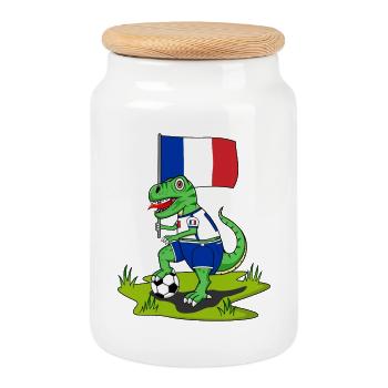 Frankreich Flagge Dinosaurier Rex Fußball  - Keksdose mit Holzdeckel - Weiß - Vorne