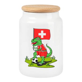 Drapeau de la Suisse Dinosaure Rex Football - Boîte à biscuits avec couvercle en bois - blanc - Devant
