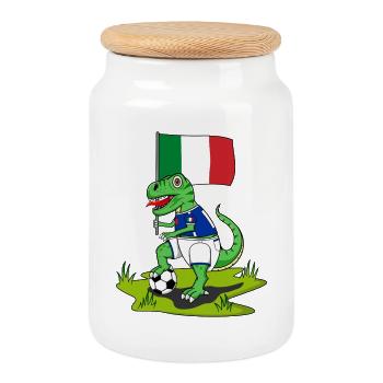 Italien Flagge Dinosaurier Rex Fußball  - Keksdose mit Holzdeckel - Weiß - Vorne