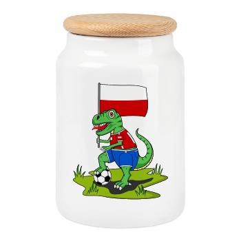 Polen Flagge Dinosaurier Rex Fußball  - Keksdose mit Holzdeckel - Weiß - Vorne