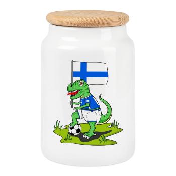 Finnland Flagge Dinosaurier Rex Fußball  - Keksdose mit Holzdeckel - Weiß - Vorne