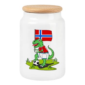 Norway Flag Dinosaur Rex Football - Cookie Jar with Wooden Lid - white - Front
