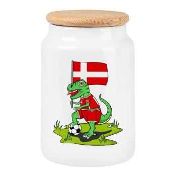 Dänemark Flagge Dinosaurier Rex Fußball  - Keksdose mit Holzdeckel - Weiß - Vorne